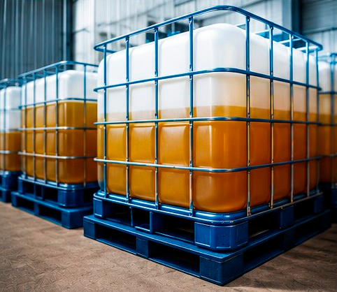 Container IBC com óleo usado armazenado, utilizado no processo de coleta da BIP